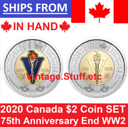 2020 $2 CANADA COLOR NO COLORED 75TH ANNIVERSARY END OF WORLD WAR 2 WWII SET UNC