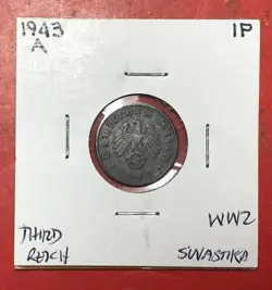 1943A GERMANY THIRD REICH SWASTIKA WORLD WAR 2! 1 PFENNIG! SWASTIKA! OLD COIN!