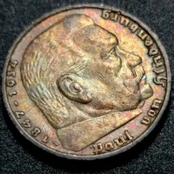 1936-A *BEAUTIFUL TONE* 90% SILVER 5 REICHSMARK WW2-ERA THIRD REICH SILVER COIN