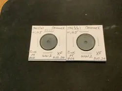 DENMARK 1941/1943 ZINC 25 ORE WW2 XF 2 COIN LOT  R6357