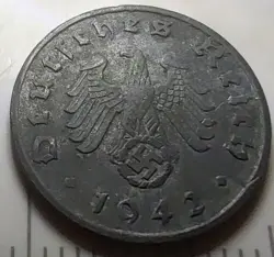 1942 A , ~  1 REICHSPFENNIG ~ WWII GERMANY ~ GERMAN DARK CIRCULATED  COIN , WW2