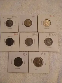 1940, 1941, 1942, 1943 JEFFERSON NICKEL LOT OF 8, WW2 COINS
