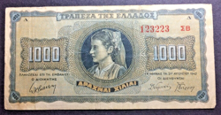 1942 WW2 OCCUPIED GREECE 1000 DRACHMA WORLD BANKNOTE PAPER MONEY