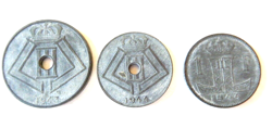 BELGIUM MIXED LOT (3) ZINC WW2 OCCUPATION COINS