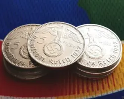 GERMANY 5 REICHSMARK  WW2 THIRD REICH GERMAN 90% SILVER  5 MARK COIN