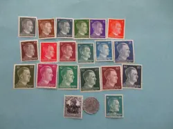 WW2 GERMAN MONEY COIN 5 REICHSPFENNIG ZINC SWASTIKA 20 STAMPS THIRD REICH HITLER