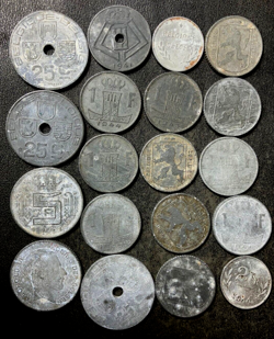 VINTAGE BELGIUM COIN LOT - WW2 WAR TIME 19 OCCUPATION COINS - LOT #O8