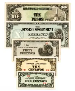 5 DIFF. WW2 PHILIPPINES 1940'S JAPANESE INVASION PAPER MONEY CIRC.-AU