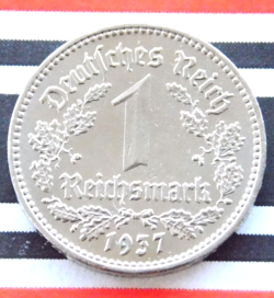 GERMAN COIN 1 MARK REICHSMARK 1937 A NICKEL THIRD REICH 3RD NAZI WW2 RARE   UNC