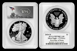 2020 W SILVER EAGLE PCGS PR70 DCAM FIRST DAY OF ISSUE - V75 PRIVY WORLD WAR 2