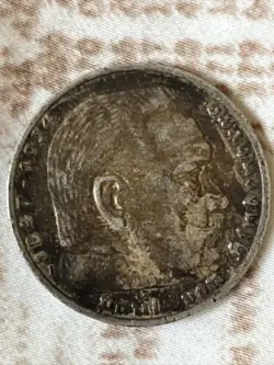 1936 F 5 MARK GERMAN WW2 SILVER COIN THIRD REICH  REICHSMARK B07