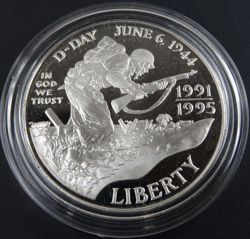 1993-W WORLD WAR 2 D-DAY PROOF SILVER DOLLAR 1991-1995 WWII CAPSULE