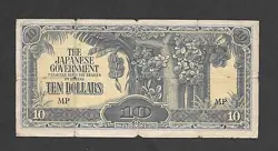 JAPANESE GOVERNMENT IN MALAYA WW2 10 DOLLARS BANKNOTE 1943