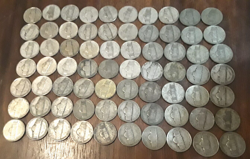 70 SILVER WAR NICKELS, 35% SILVER CONTENT, HISTORIC WW2 US COINS P,D&S 1942-1945