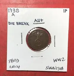 1938A GERMANY THIRD REICH SWASTIKA WORLD WAR 2! 1 PFENNIG! SWASTIKA! OLD COIN!
