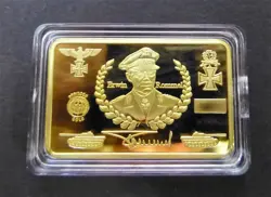 ERWIN ROMMEL - THE DESERT FOX OF WW2 - 1 OZ 24K 0.999 GOLD LAYERED BAR