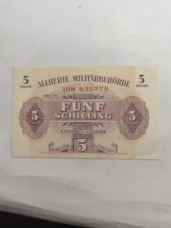 WWII ERA AUSTRIA 5 FUNF SCHILLING 1944 BANKNOTE AUSTRIAN WW2 CURRENCY AMC