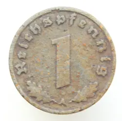 1942 GERMANY 1 PFENNIG A WW2 THIRD REICH NAZI SWASTIKA COIN