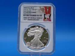 2020 W END OF WORLD WAR II SILVER EAGLE V75 WW2 NGC PF70 EARLY RELEASES