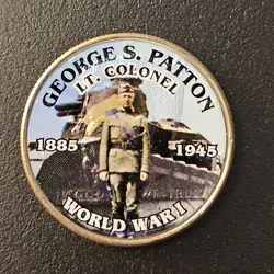 COLORIZED KENNEDY HALF DOLLAR WORLD WAR I GEORGE PATTON COLONEL WW2 GENERAL US