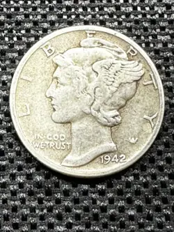 1942 SILVER  US MERCURY DIME , WW-2, NO MINT MARK IN FINE CONDITION