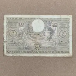 1938 BELGIUM 100 FRANCS / 20 BELGAS BANKNOTE PRE WW2 WWII LARGE CURRENCY