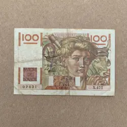 POST WW2 FRANCE 100 FRANCS BANKNOTE FRENCH CURRENCY JEUNE PAYSAN IMPRESSIONIST