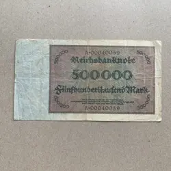 1923 GERMAN 500.000 MARK BANKNOTE, GERMANY CURRENCY ERA BETWEEN WWI WWII WW1 WW2