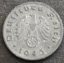 GERMANY-1943-THIRD REICH - 1 REICHSPFENNIG  COIN-WORLD WAR 2 - MINT G-KARLSRUHE