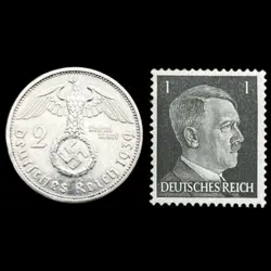 1939A NAZI GERMANY 2 SILVER COIN REICHSMARK WW2 SWASTIKA HITLER REICH STAMP LOT