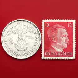 1939B NAZI GERMANY 2 SILVER COIN REICHSMARK WW2 SWASTIKA HITLER REICH STAMP LOT