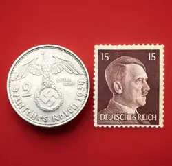 1939D NAZI GERMANY 2 SILVER COIN REICHSMARK WW2 SWASTIKA HITLER REICH STAMP LOT