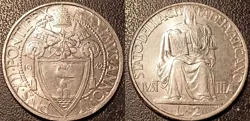 VATICAN - PIUS XII - 2 LIRE 1942 AN IV EXTREMELY FINE ! KM#36 WW2