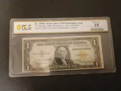 1935-A NORTH AFRICA WW2 EMERGENCY ISSUE FR 2306 $1 SILVER CERTIFICATE PCGS 35 VF