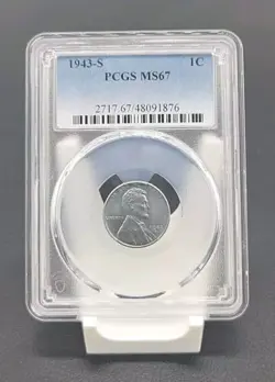 1943 S STEEL LINCOLN WW2 WHEAT 1C CENT PCGS MS67