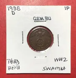 1938D GERMANY THIRD REICH SWASTIKA WORLD WAR 2! 1 PFENNIG! SWASTIKA! OLD COIN!
