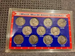WORLD WAR 2 II SILVER WAR NICKEL COMPLETE SET OF 11  SILVER COINS