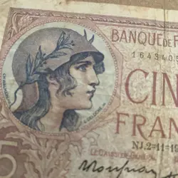 FRANCE 1939 5 FRANCS BANK OF FRANCE BANKNOTE CIRCULATED WWLL ERA WW2 ERA