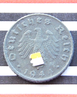 GERMAN COIN 5 REICHSPFENNIG 1944 D ZINC THIRD REICH 3RD WW2   RARE NICE PFENNIG