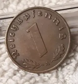 1937 A,  1 REICHSPFENNIG PENNY ~ WW2 GERMANY,  BRONZE CIRCULATED COIN