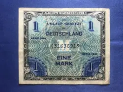 RARE WW2 1944 GERMAN 1 MARK MILITARY BANKNOTE
