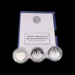 3X 1OZ SILVER 60TH ANNIVERSARY WW2 £5 COINS,CAPSULED,ALDERNAY, GUERNSEY & JERSEY