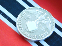 GERMAN 2 REICHSMARK 1937 G SWASTIKA HINDENBURG SILVER COIN 3RD REICH WW2 MARK BU