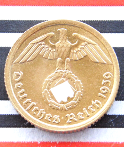 GERMAN COIN 1939 A 10 REICHSPFENNIG SWASTIKA BRASS 3RD REICH WW2   UNC   PFENNIG