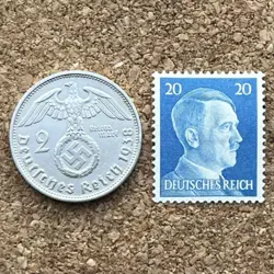 1938D NAZI GERMANY 2 SILVER COIN REICHSMARK WW2 SWASTIKA HITLER REICH STAMP LOT