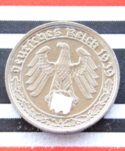 GERMAN COIN 50 REICHSPFENNIG 1939 A NICKEL SWASTIKA 3RD REICH WW2  RARE  PFENNIG