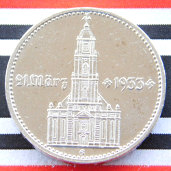 GERMAN 2 REICHSMARK 1934 G POTSDAM CHURCH SWASTIKA DATE SILVER COIN WW2 UNC MARK