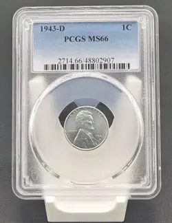 1943 D DENVER STEEL LINCOLN WW2 WHEAT 1C CENT PCGS MS66