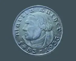 GERMAN 2 REICHSMARK 1933 D MARTIN LUTHER SILVER COIN 3RD REICH WW2  RARE  MARK