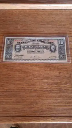 MEXICAN CHIHUAHUA 1914 10 PESOS BANKNOTE MEXICO CURRENCY WW2 ERA PAPER MONEY